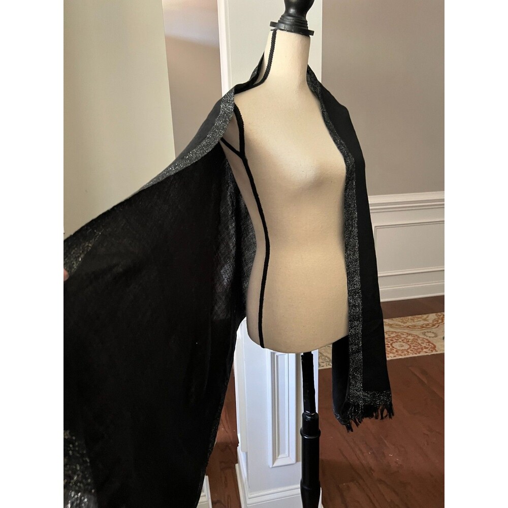 J. Crew Black Wool Blend Scarf/Shawl w/ Metallic Trim NWT - Picture 2 of 4